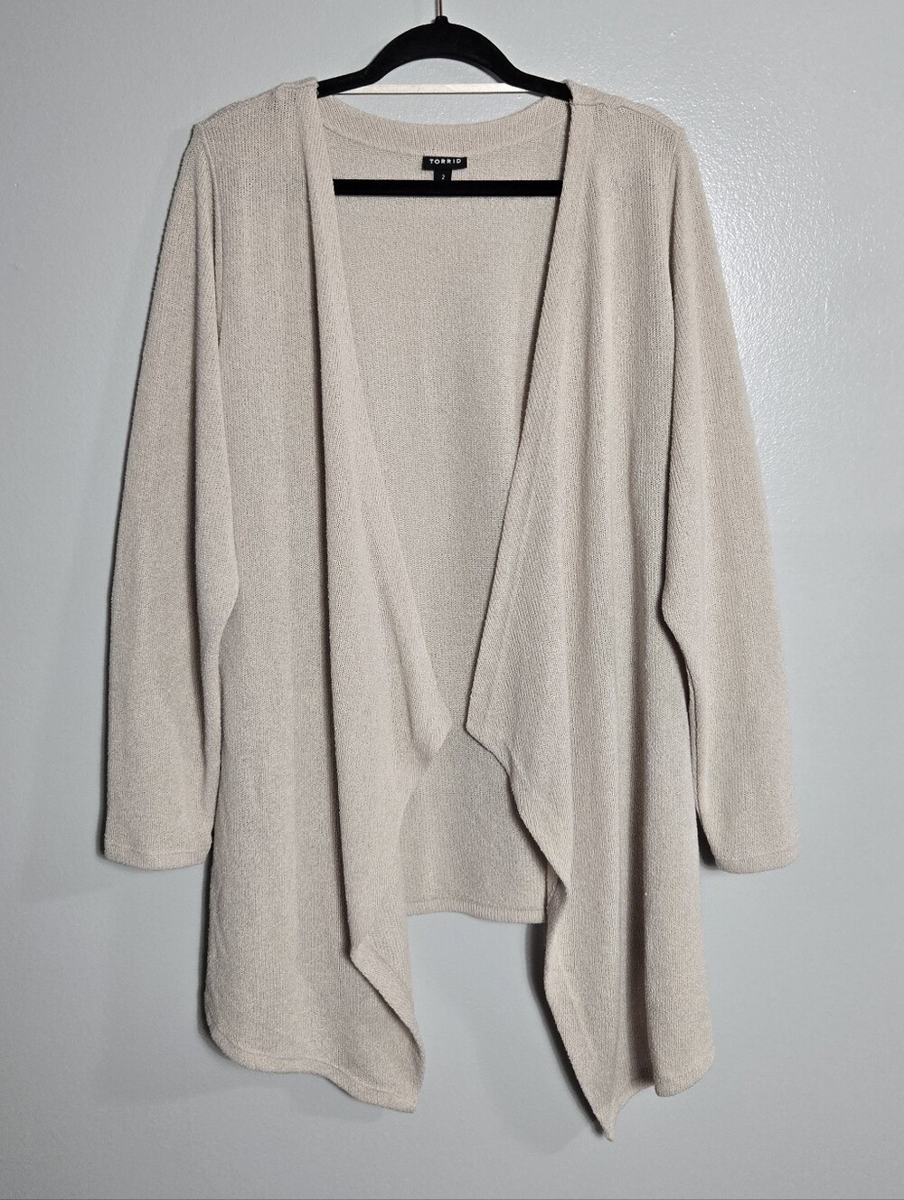 (3/$25) Torrid Beige Knit Cardigan Sweater Size 2 Size Open Front Drape Pocket